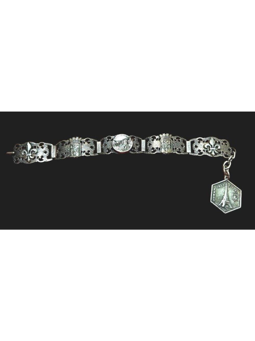 Vintage Art Deco French Souvenir Filigrane Depose Panel Bracelet
